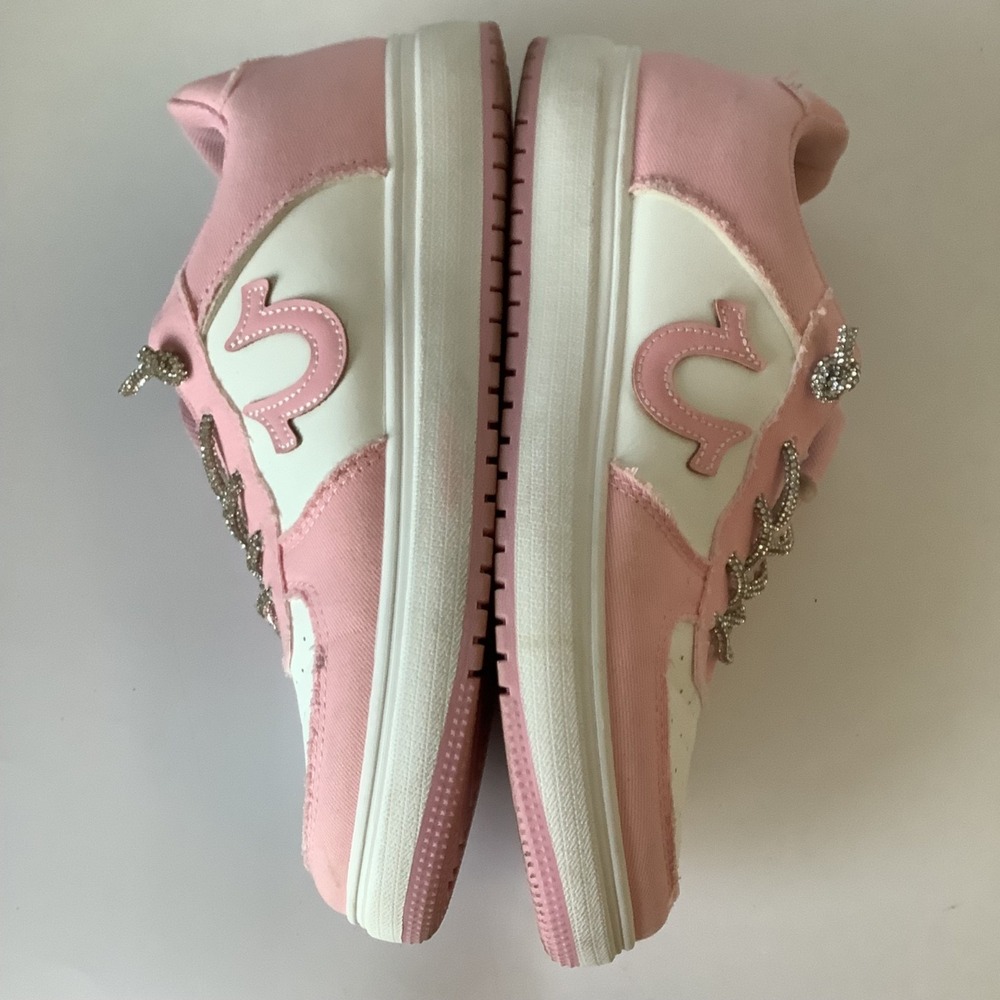 True Religion Allison Sneaker Rhinestone Sparkle Laces Pink White Womens Size 7M - Picture 6 of 16